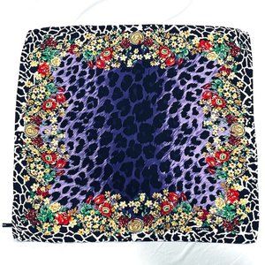Versace Purple Leopard & Roses Printed Silk Scarf